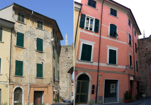La facciata prima e dopo il restauro